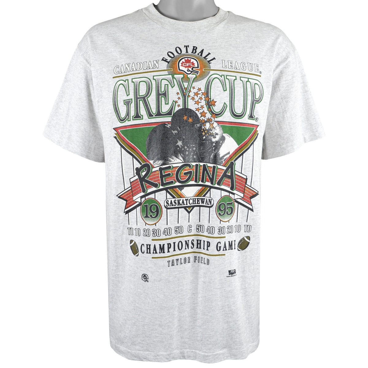 CFL (Hanes) - Saskatchewan Regina Grey Cup Champions Deadstock T-Shirt 1995 Large Vintage Retro Football
