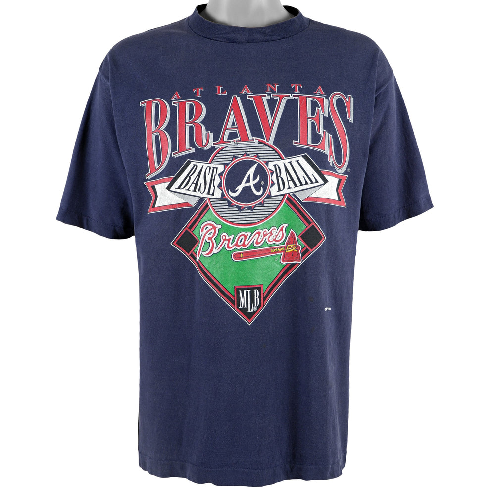 MLB (Logo 7) - Atlanta Braves Spell-Out T-Shirt 1994 Large Vintage Retro Baseball