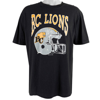 CFL (Tiger Brand Knitting) - B.C. Lions Spell-Out T-Shirt 1990 Large