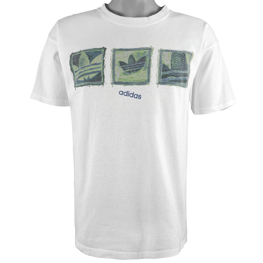 Adidas - White Spell-Out Deadstock T-Shirt 1990s Small Vintage Retro