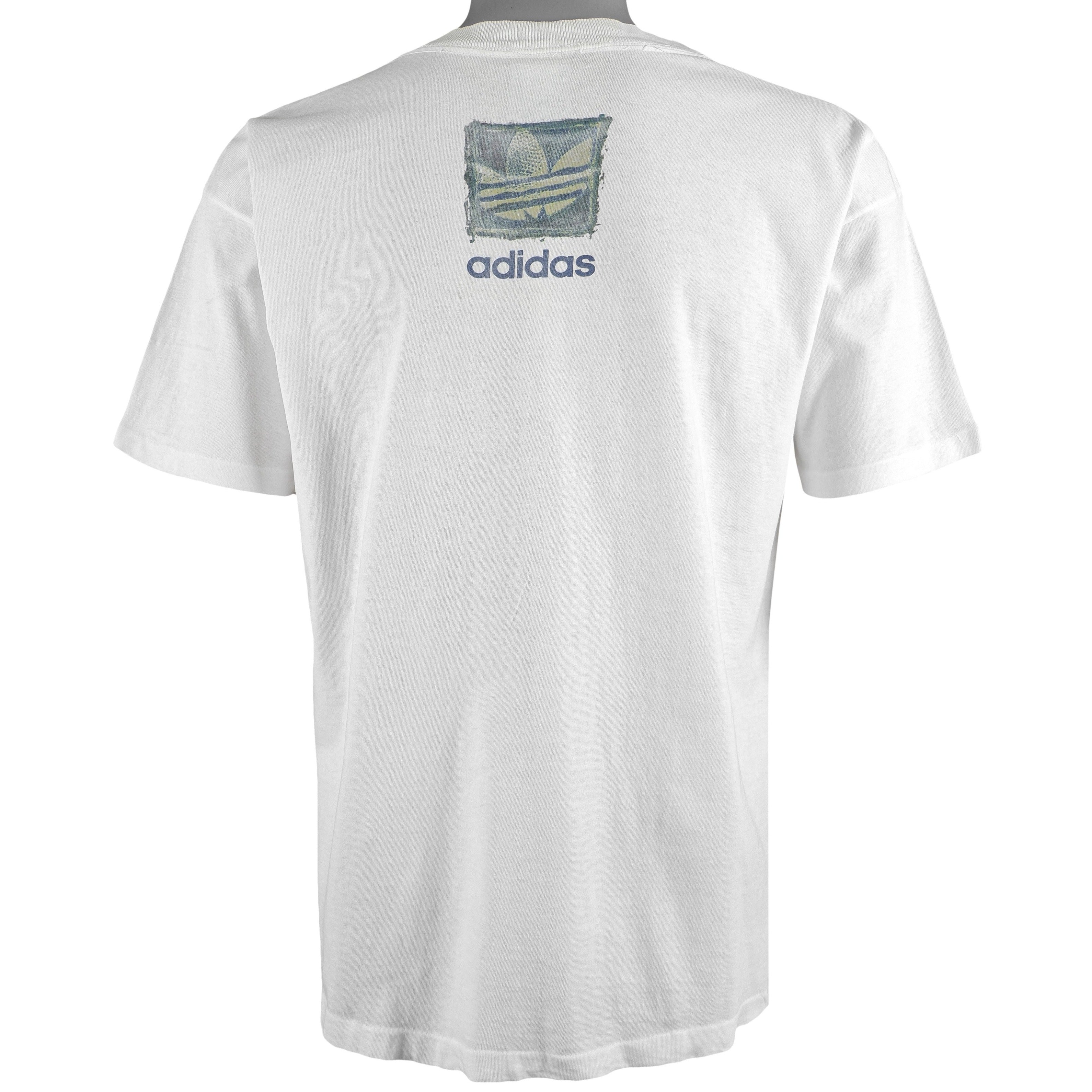 Adidas - White Spell-Out Deadstock T-Shirt 1990s Small Vintage Retro