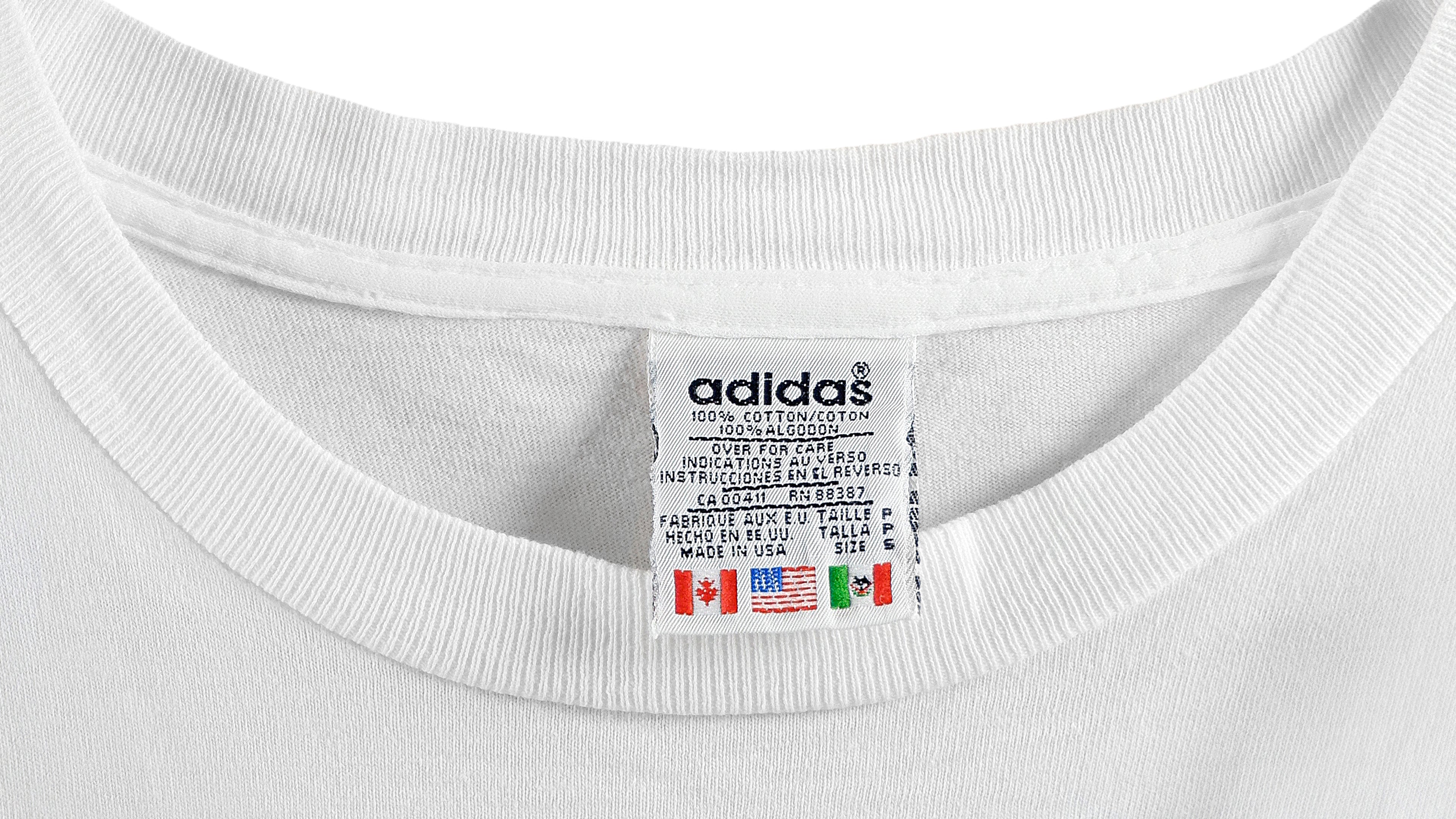 Adidas - White Spell-Out Deadstock T-Shirt 1990s Small Vintage Retro