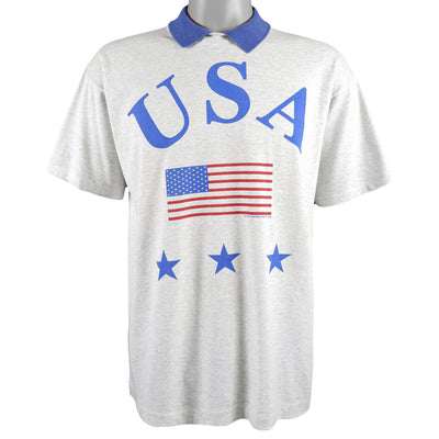 Vintage (Best) - White USA Collared T-Shirt 1990s Large