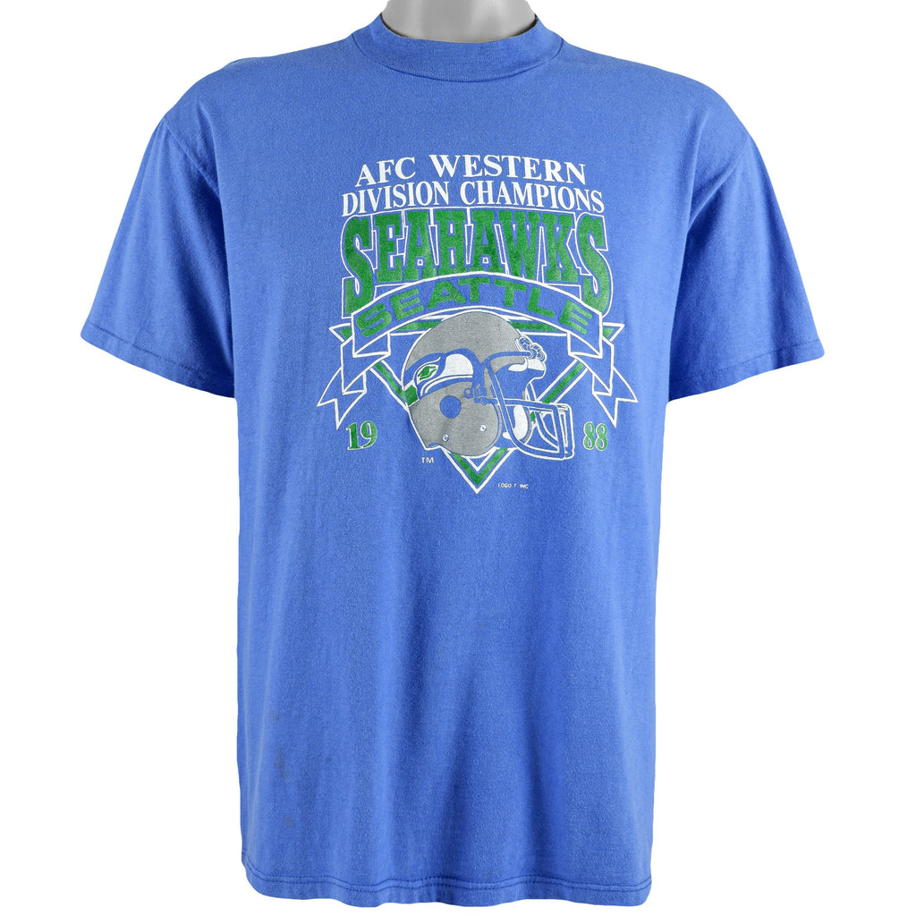 NFL (Stedman) - Seattle Seahawks Big Logo T-Shirt 1988 Large Vintage Retro Football