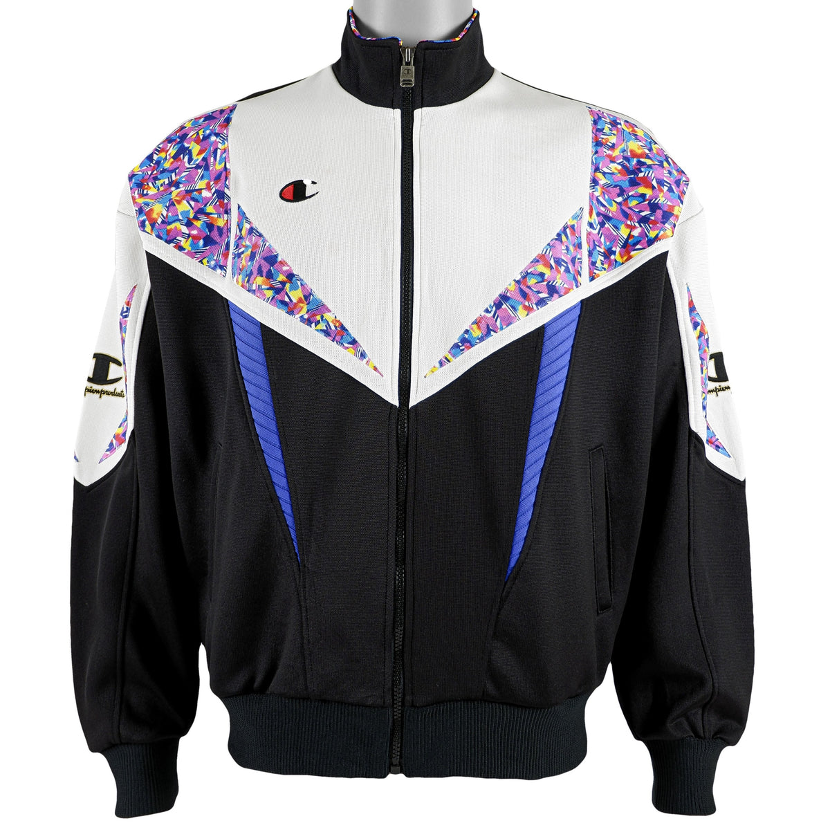 Champion - Black & White Japanese Track Jacket 1990s Large Vintage Retro