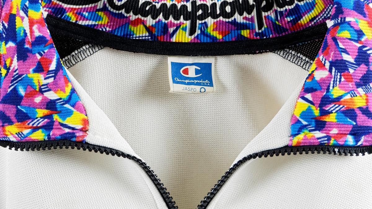 Champion - Black & White Japanese Track Jacket 1990s Large Vintage Retro
