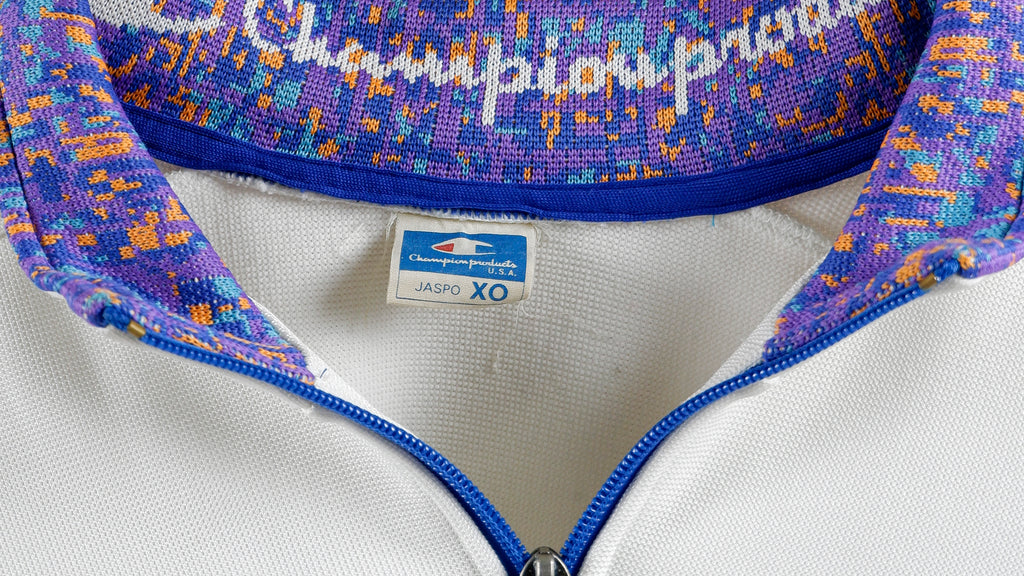 Champion - Blue Crazy Patterned Track Jacket 1990s Large Vintage Retro