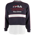 Fila - Dark Blue Spell-Out Crew Neck Sweatshirt 1990s Medium Vintage Retro