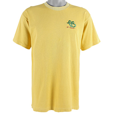 FUBU - Yellow Embroidered T-Shirt 1990s Large