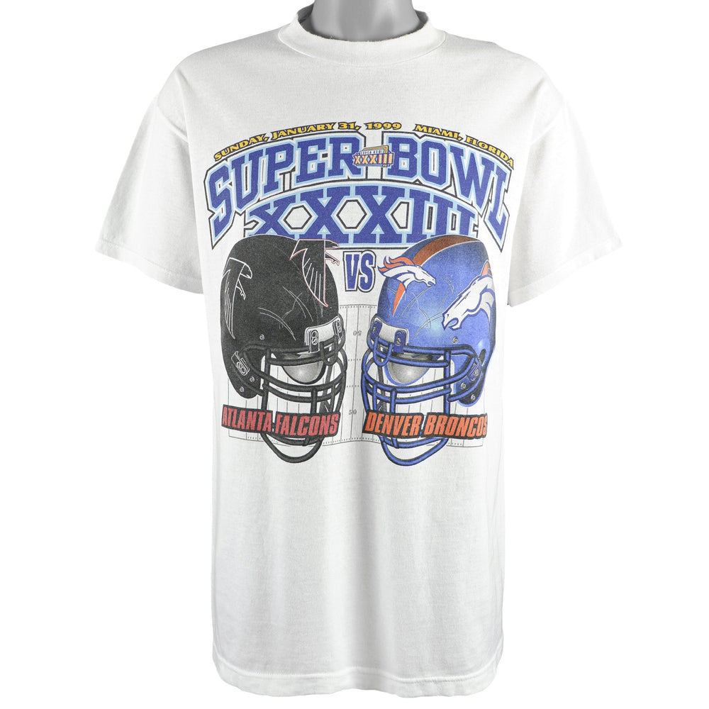 NFL (Tultex) - Falcons VS Broncos Spell-Out Deadstock T-Shirt 1999 Large Vintage Retro Football