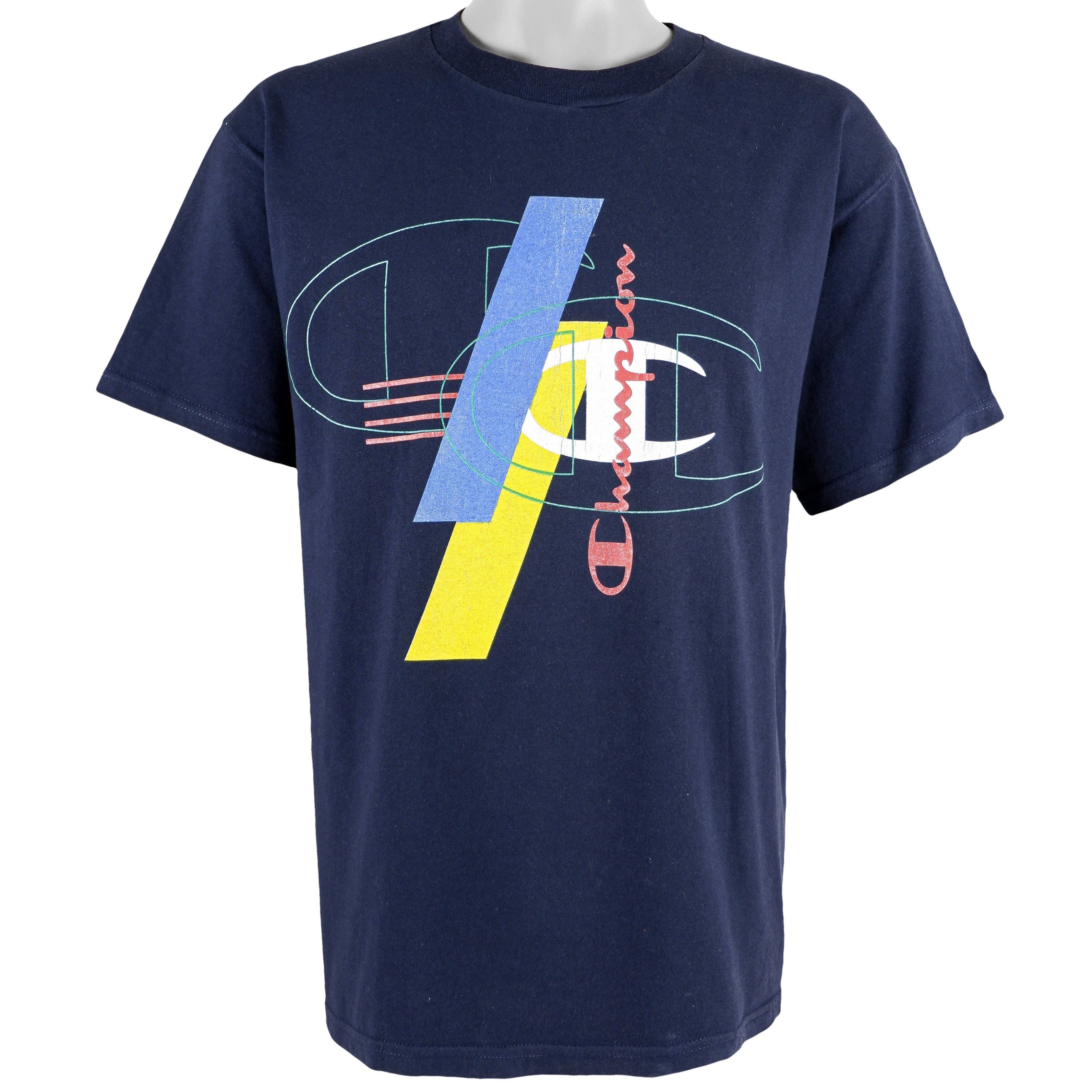 Champion - Blue Spell-Out T-Shirt 1990s Large Vintage Retro