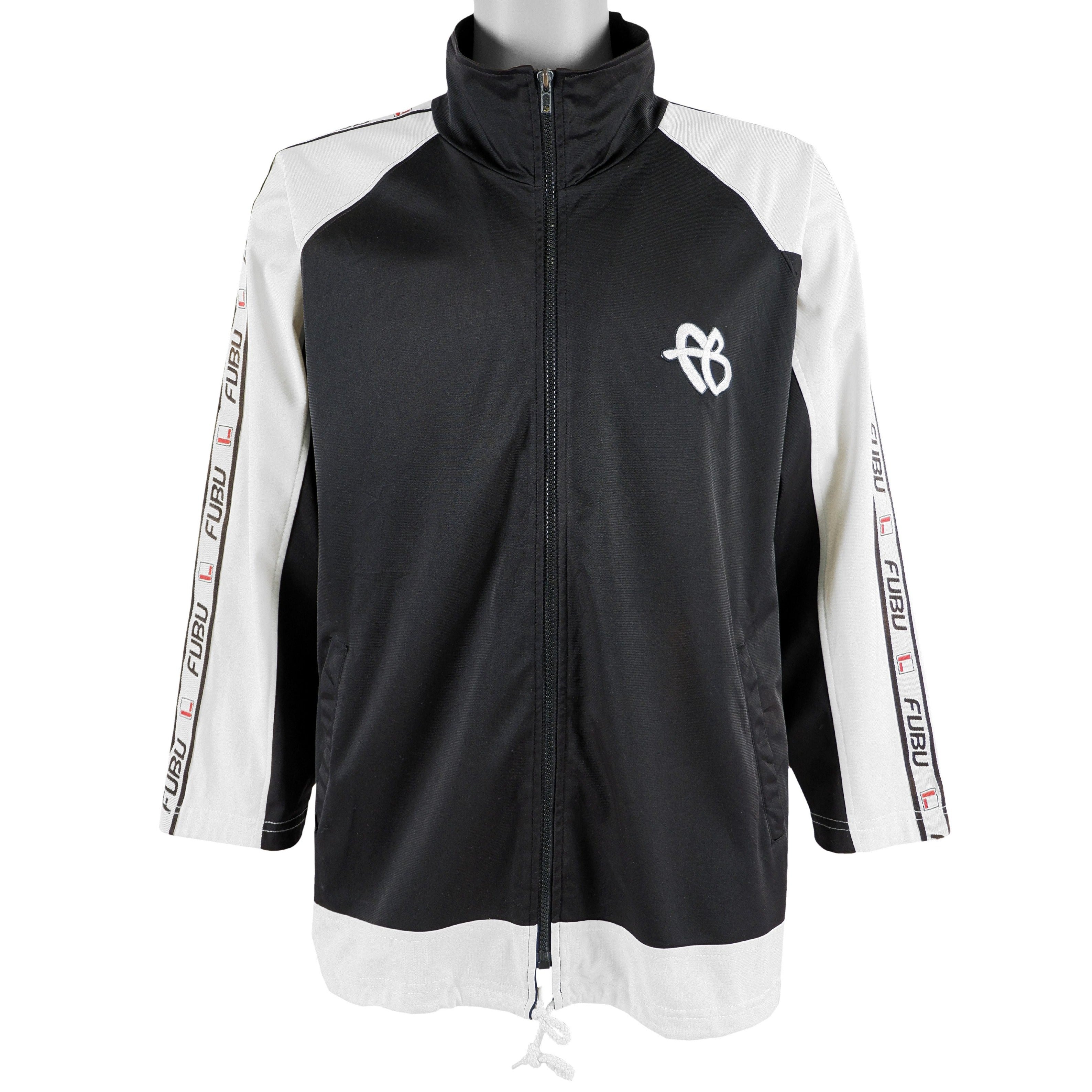 FUBU Track Sports Medium Vintage Jacket & - Clothing Taped – Vintage 1990s Black Logo White Club Fubu