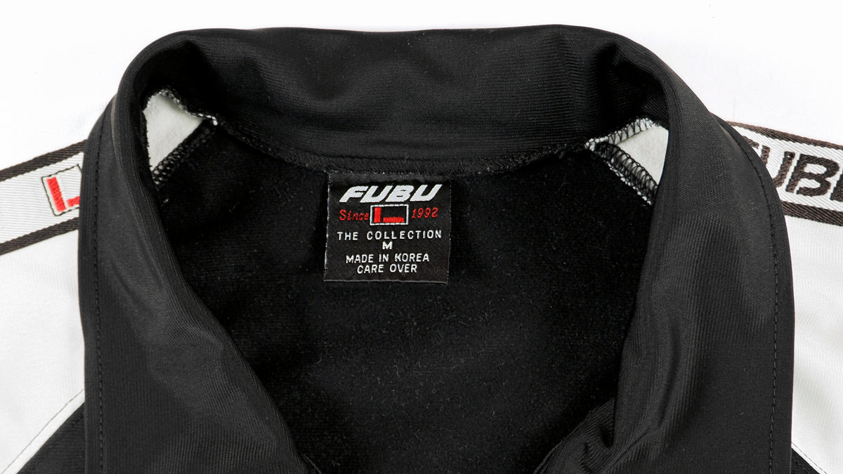FUBU - Black & White Taped Logo Track Jacket 1990s Medium Vintage Retro