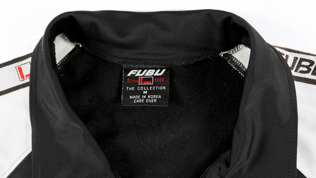 FUBU - Black & White Taped Logo Track Jacket 1990s Medium Vintage Retro