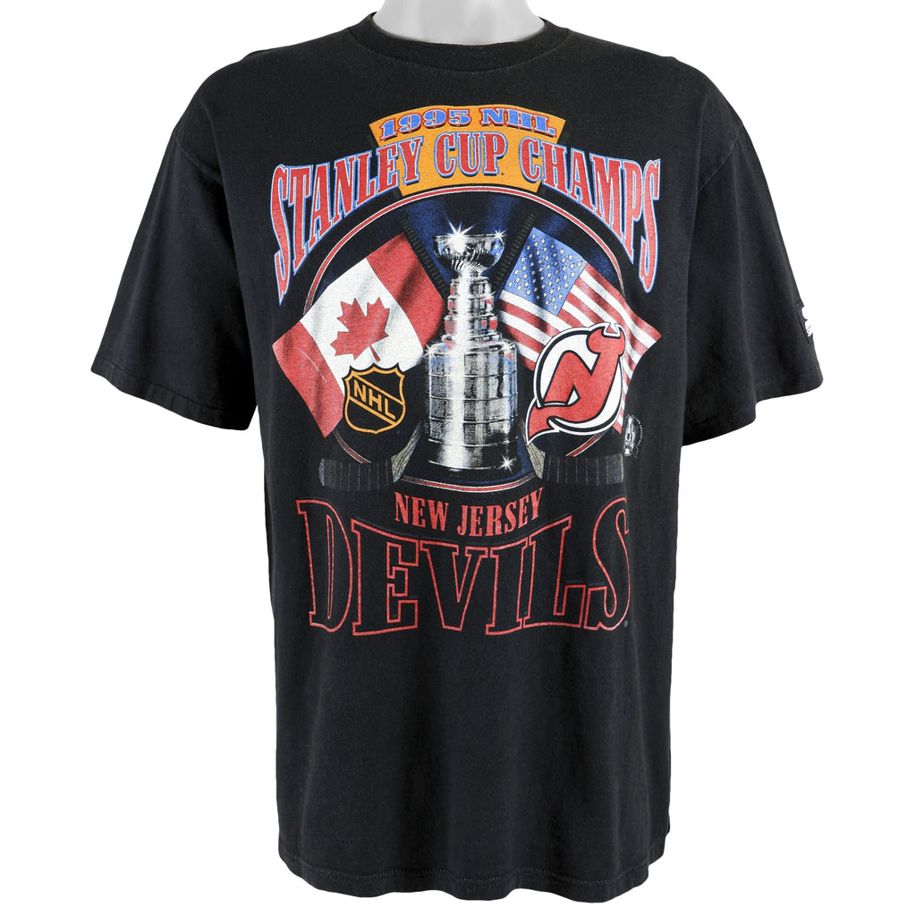 Starter - Stanley Cup New Jersey Devils T-Shirt 1995 Large Vintage Retro Hockey
