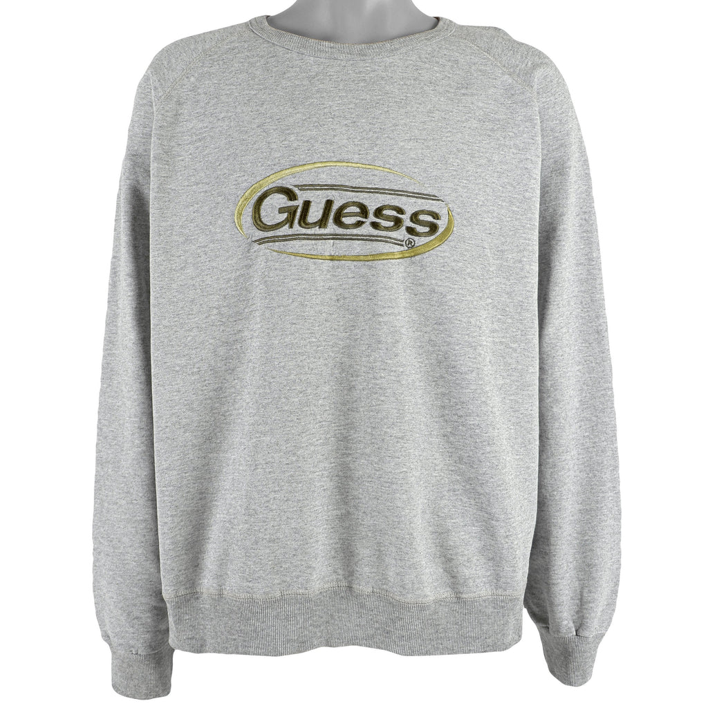 Guess - Grey Spell-Out Sweatshirt 1990s X-Large Vintage Retro
