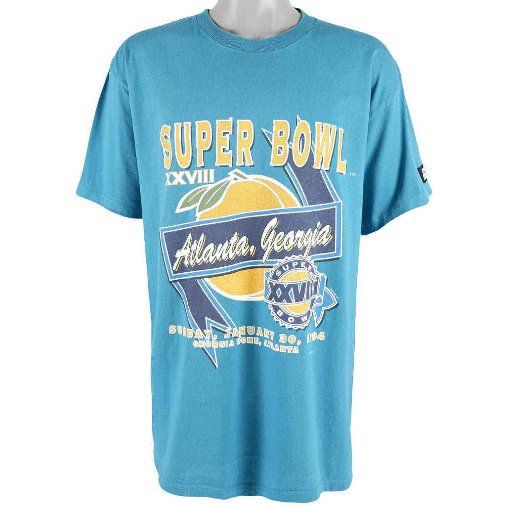Starter - Blue Super Bowl XXVIII Atlanta T-Shirt 1994 Large Vintage Retro Football