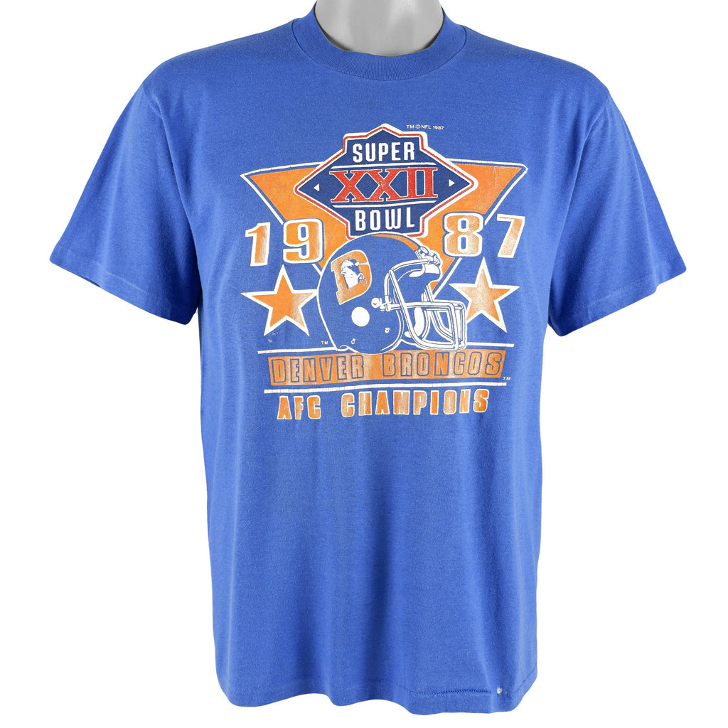 NFL (Logo 7) - Denver Broncos, Super Bowl XXII T-Shirt 1987 Large Vintage Retro Football