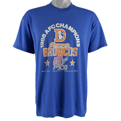 NFL (Blaze) - Denver Broncos, AFC Champions Blue Spell-Out T-Shirt 1987 Large