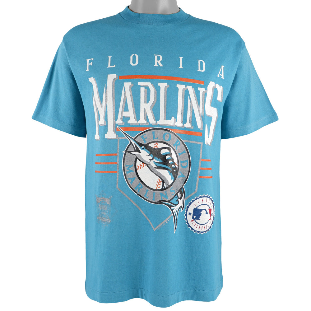 MLB (Locker Line) - Florida Marlins Spell-Out T-Shirt 1993 Large Vintage Retro Baseball