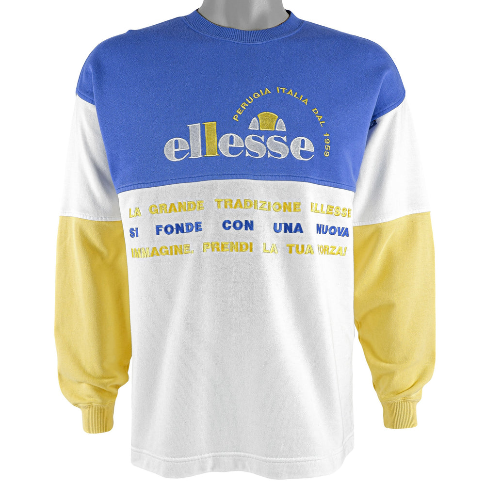 Ellesse - Tricolors Spell-Out Crew Neck Sweatshirt 1990s Medium Vintage Retro
