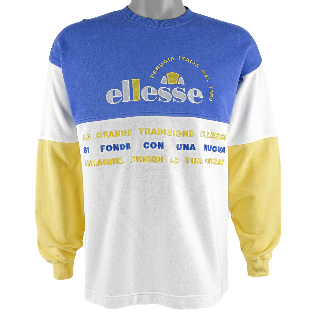 Ellesse - Tricolors Spell-Out Crew Neck Sweatshirt 1990s Medium Vintage Retro