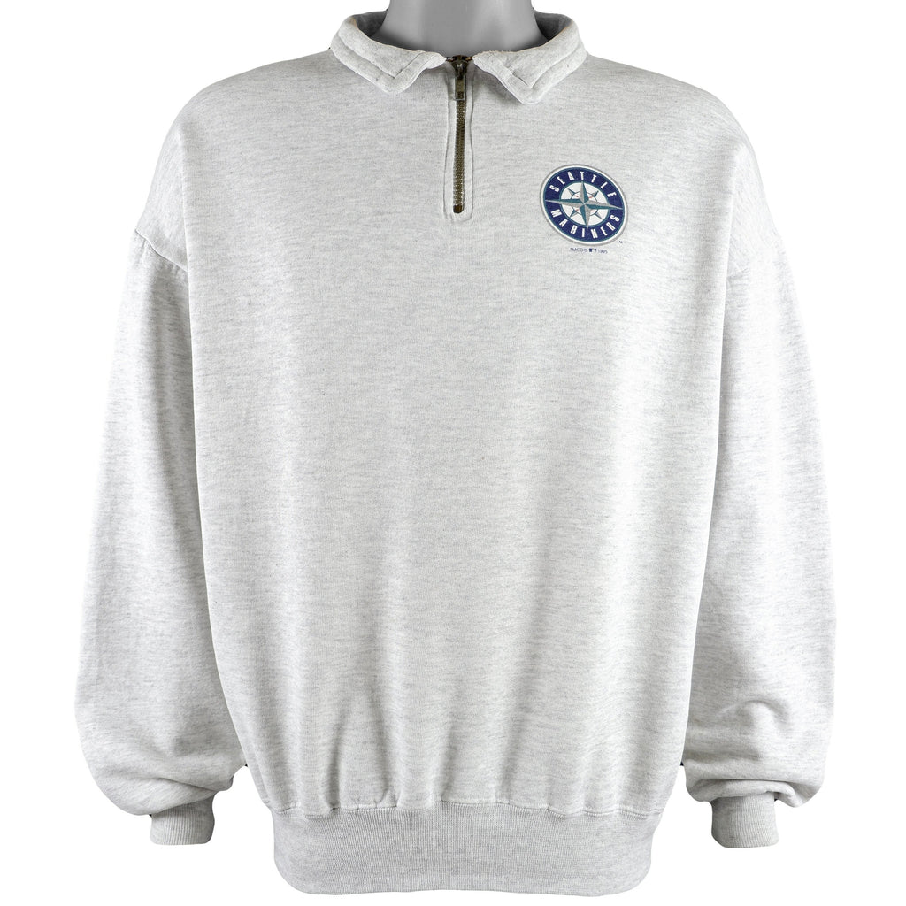MLB (Majestic) - Seattle Mariners spell-Out 1/4 Zip Sweatshirt 1995 Large