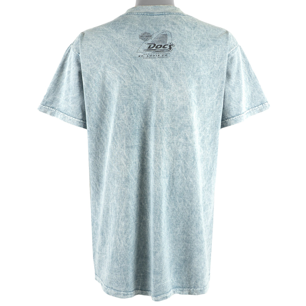 Harley Davidson - Blue Spell-Out T-Shirt 2003 X-Large Vintage Reto