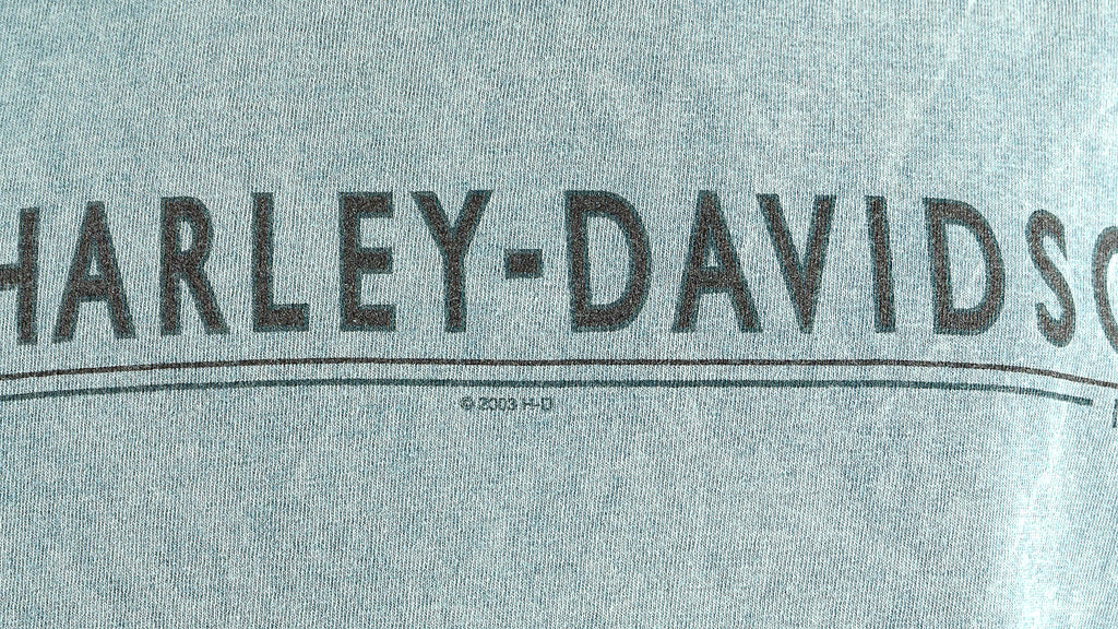 Harley Davidson - Blue Spell-Out T-Shirt 2003 X-Large Vintage Reto