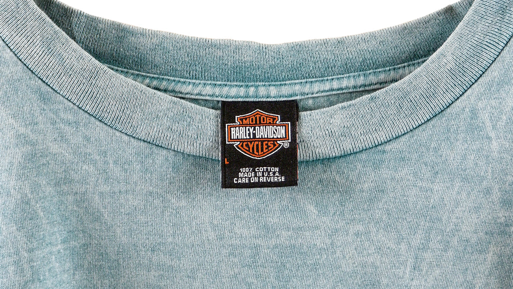 Harley Davidson - Blue Spell-Out T-Shirt 2003 X-Large Vintage Reto
