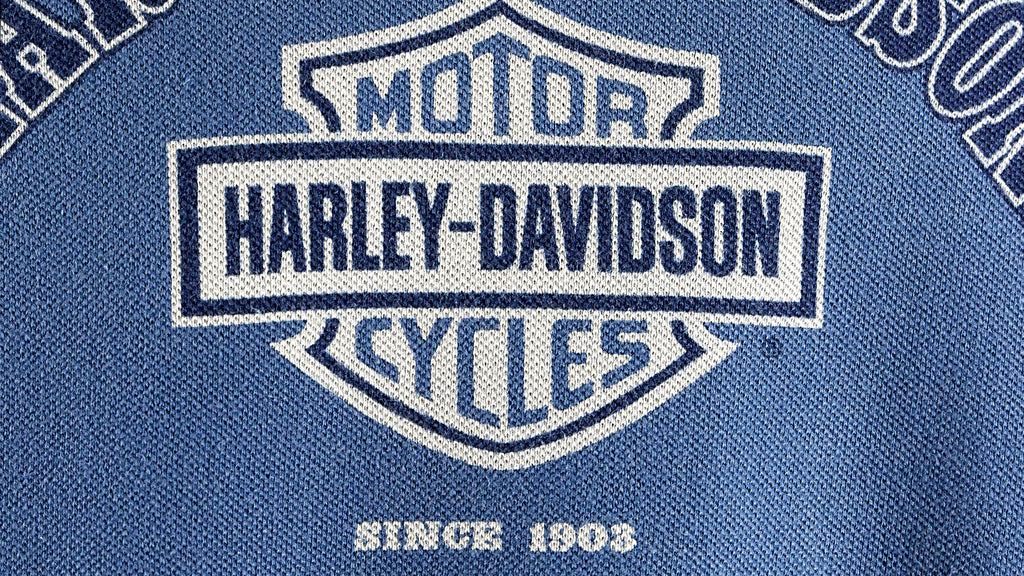 Harley Davidson - Blue Spell-Out T-Shirt 1990s Large Vintage Retro