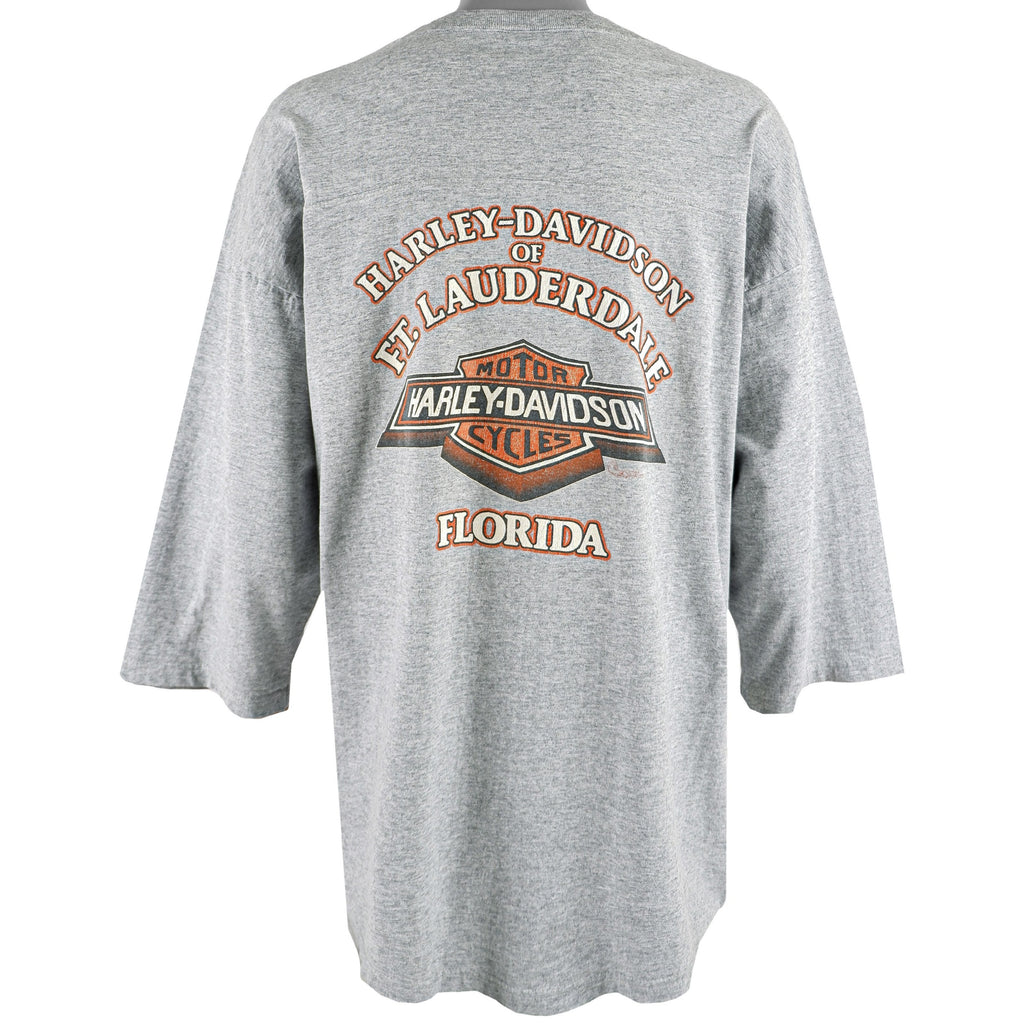 Harley Davidson - Grey Spell-Out Long Sleeved Shirt 1990s X-Large Vintage Retro