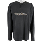 Harley Davidson - Black Spell-Out Long Sleeved Shirt 1990s Large Vintage Retro