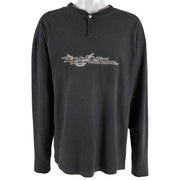 Harley Davidson - Black Spell-Out Long Sleeved Shirt 1990s Large Vintage Retro