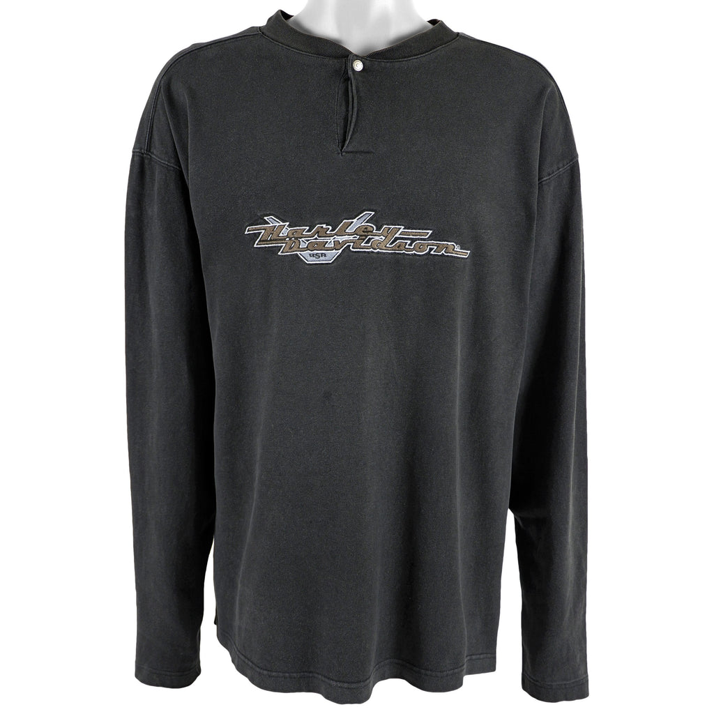 Harley Davidson - Black Spell-Out Long Sleeved Shirt 1990s Large Vintage Retro