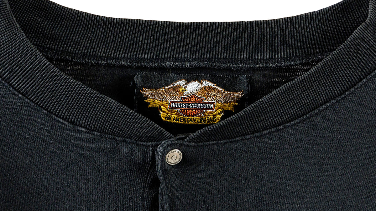 Harley Davidson - Black Spell-Out Long Sleeved Shirt 1990s Large Vintage Retro