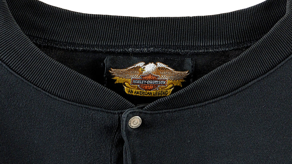 Harley Davidson - Black Spell-Out Long Sleeved Shirt 1990s Large Vintage Retro