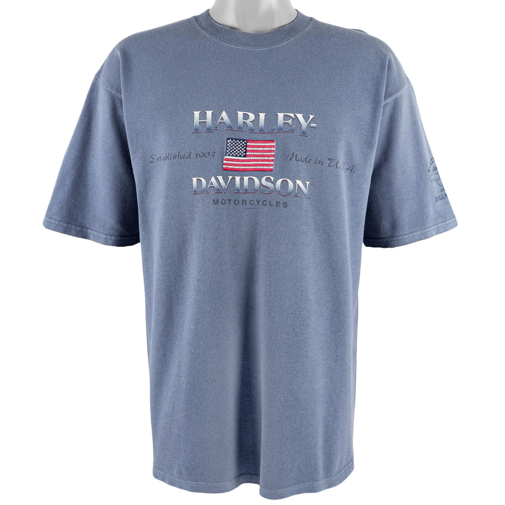 Harley Davidson - Blue Spell-Out T-Shirt 1990s Large Vintage Retro