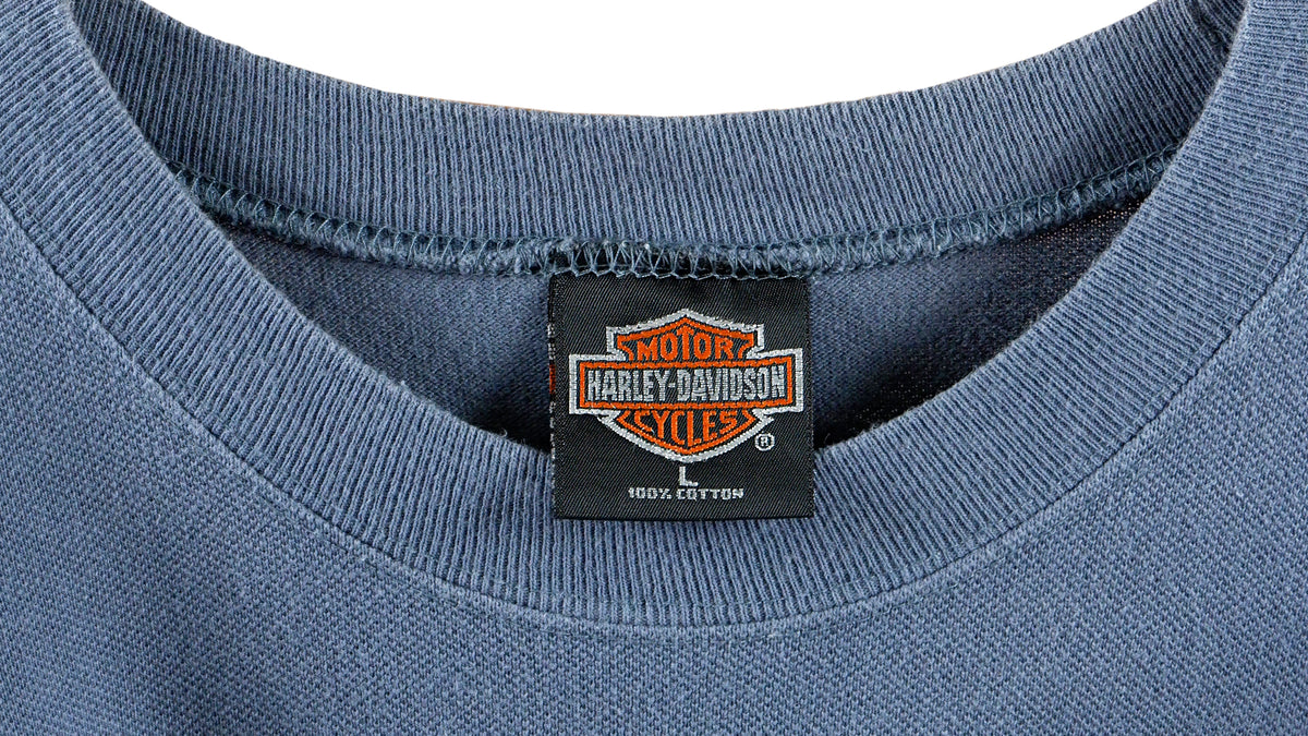 Harley Davidson - Blue Spell-Out T-Shirt 1990s Large Vintage Retro