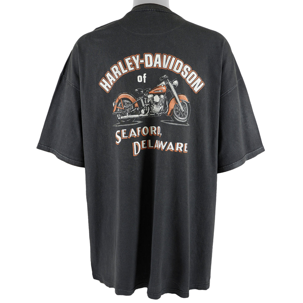 Harley Davidson - Black Seaford, Delaware T-Shirt 1990s 3X-Large Vintage Retro