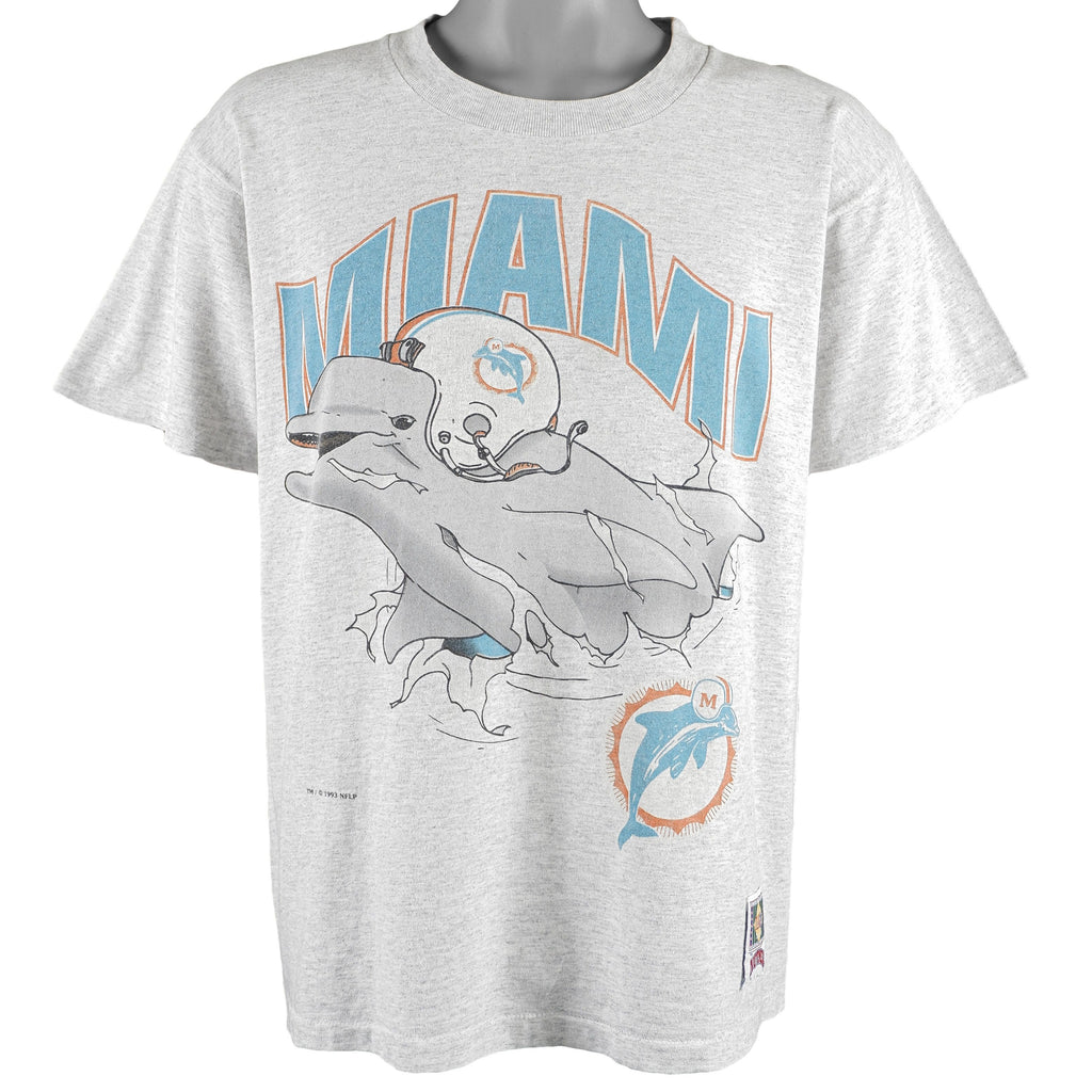 NFL (Nutmeg) - Miami Dolphins Spell-Out T-Shirt 1993 Medium Vintage Retro Football