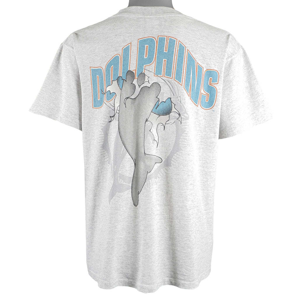 NFL (Nutmeg) - Miami Dolphins Spell-Out T-Shirt 1993 Medium Vintage Retro Football