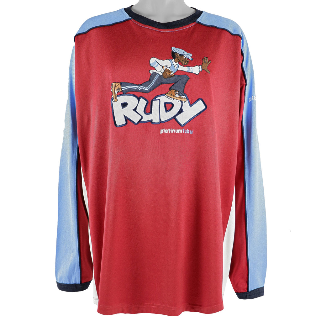 FUBU - Red With Blue Spell-Out Long Sleeved Shirt 1990s XX-Large Vintage Retro