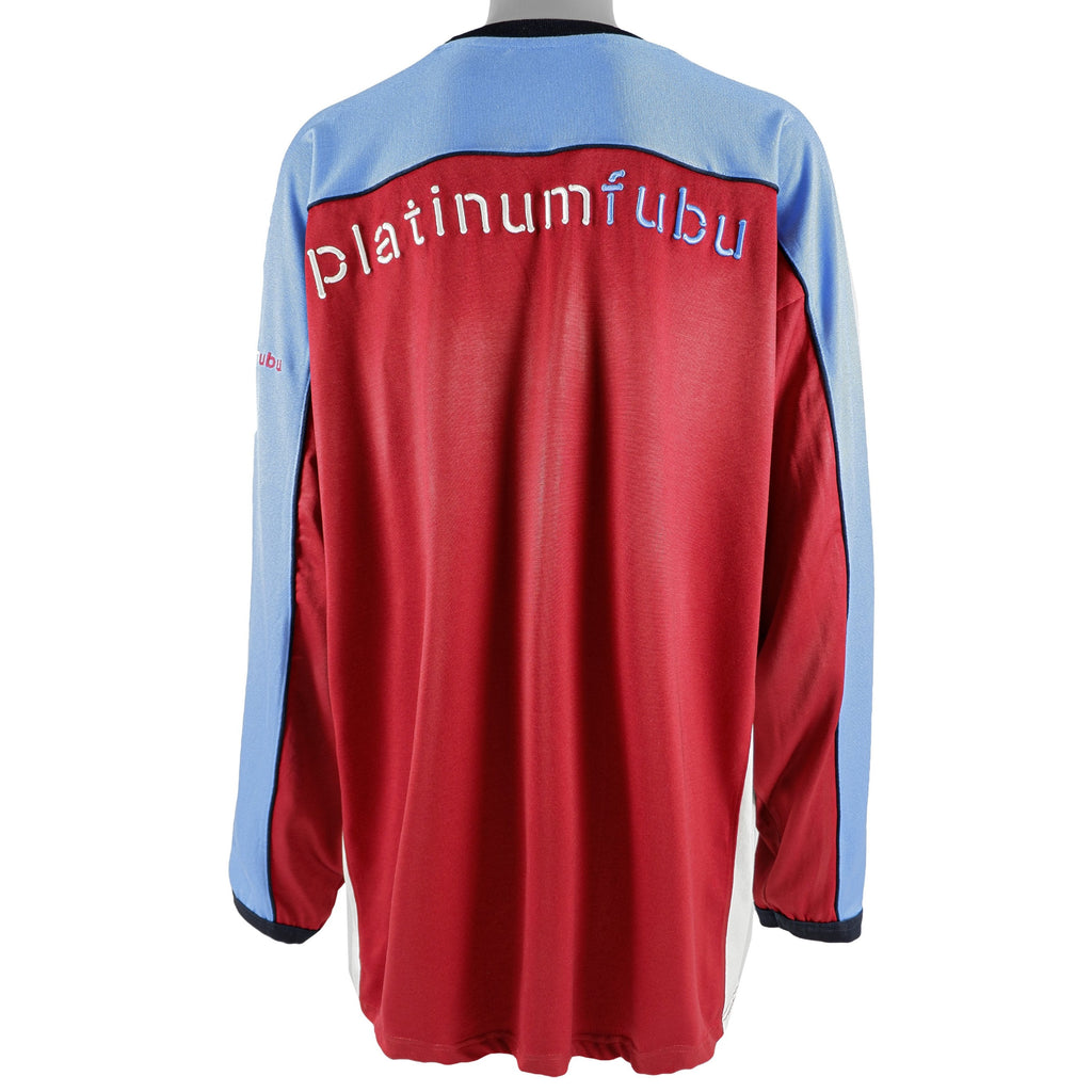 FUBU - Red With Blue Rudy Spell-Out Long Sleeved Shirt 1990s XX-Large Vintage Retro
