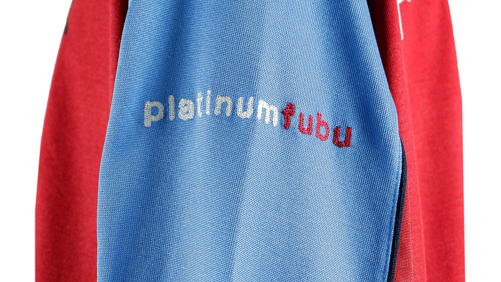 FUBU - Red With Blue Rudy Spell-Out Long Sleeved Shirt 1990s XX-Large Vintage Retro