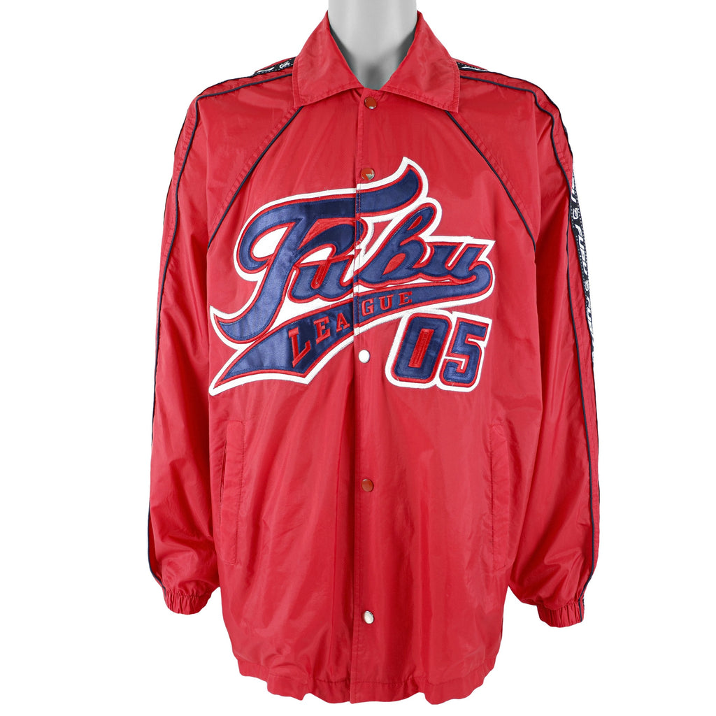 FUBU - Red Taped Logo Button-Up Jacket 1990s Large Vintage Retro