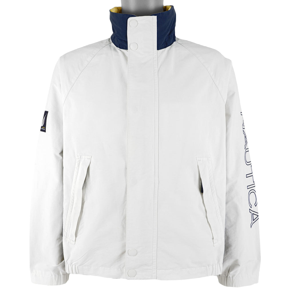 Nautica - White with Blue Spell-Out Jacket 1990s Medium Vintage Retro