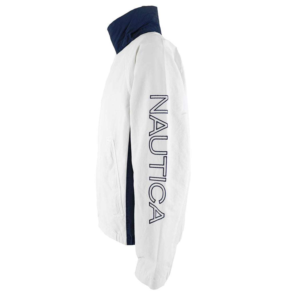Nautica - White with Blue Spell-Out Jacket 1990s Medium Vintage Retro