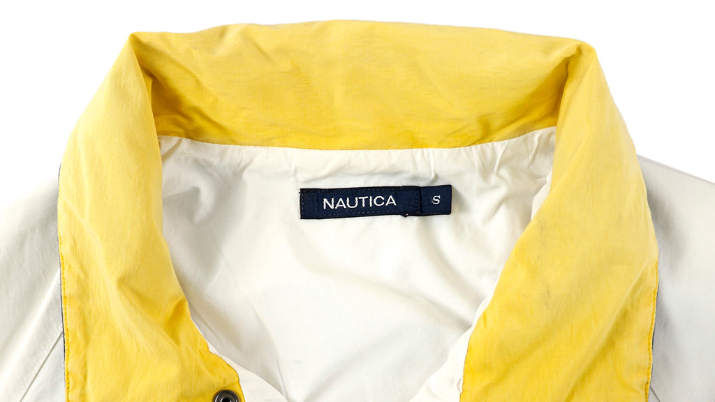 Nautica - White with Blue Spell-Out Jacket 1990s Medium Vintage Retro