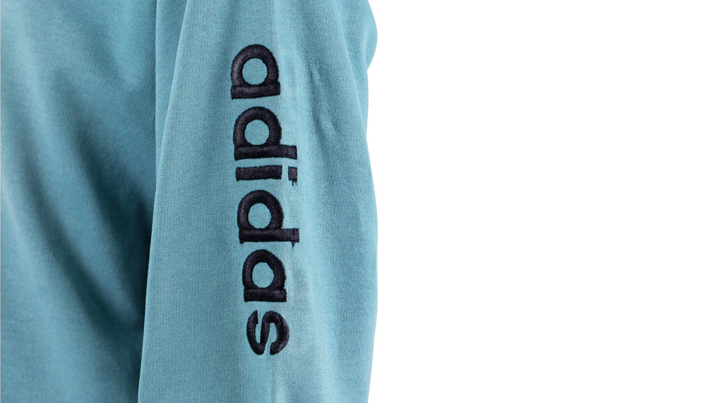 Adidas - Blue Spell-Out Crew Neck Sweatshirt 1990s Medium Vintage REtro